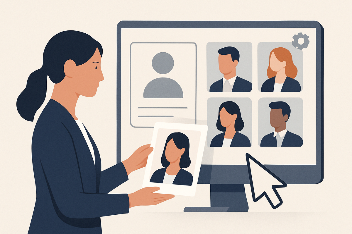 Charte photo employé pour PME : exemple de portrait professionnel cohérent intégrant le branding de l'entreprise.