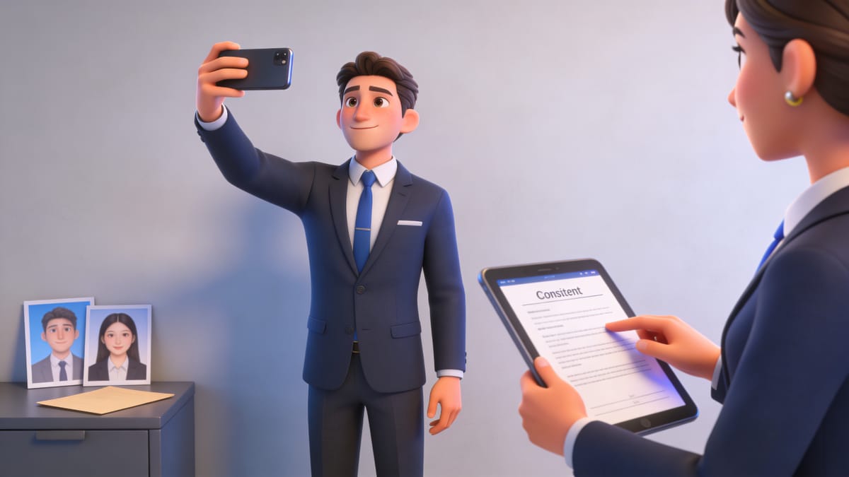 Collaborateur souriant réalisant un portrait rapide sur smartphone, interaction fluide et respectueuse durant la prise du portrait collaborateur