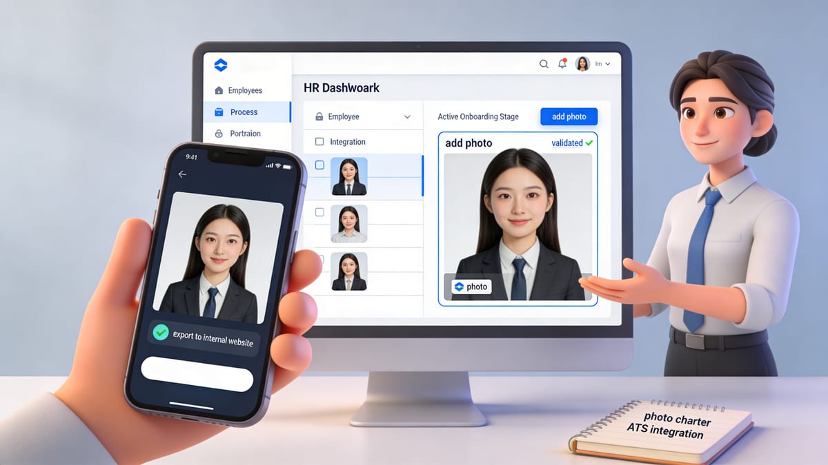 Tableau de bord RH montrant génération automatique de portraits en onboarding et aperçu de portrait collaborateur intégré au profil interne